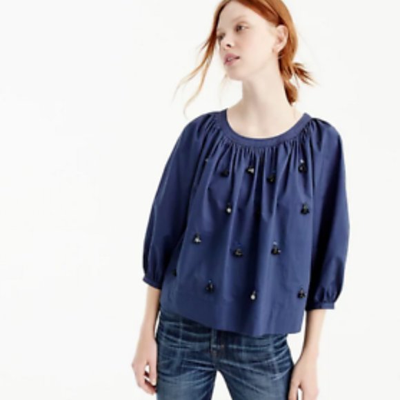 J. Crew Navy Embellished Top - Picture 1 of 10